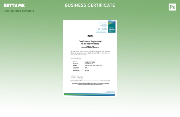 модерен стил Австралија сертификат за регистрација Шаблон Word и PDF, шаблон за 